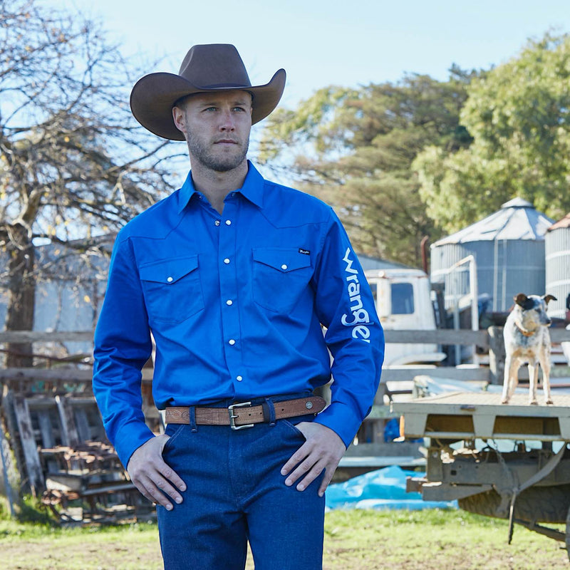 Wrangler Mens Logo Rodeo Shirt Cobalt