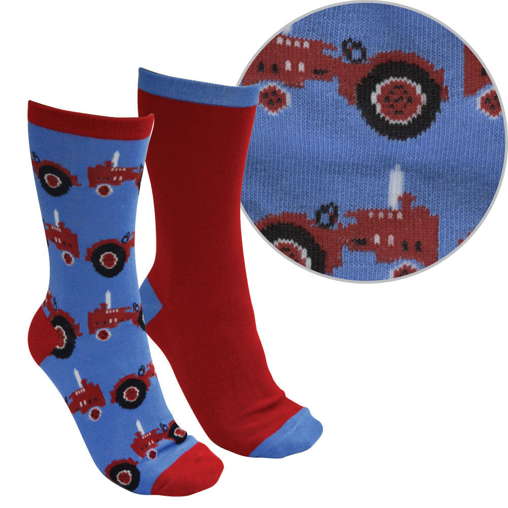 Thomas Cook Kids Farmyard Socks Twin Pack Blue/Red ( Tractor )