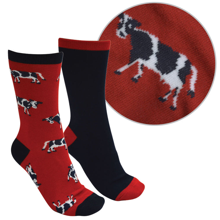 Thomas Cook Kids Farmyard Socks Twin Pack Red/ Navy ( Cow )