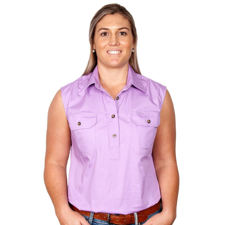 Just Country Womens Kerry Sleeveless Half Button Work Shirt Orchid