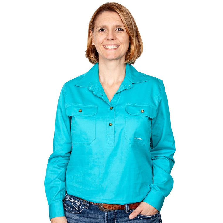 Just Country Womens Jahna Half Button Work Shirt Turquoise