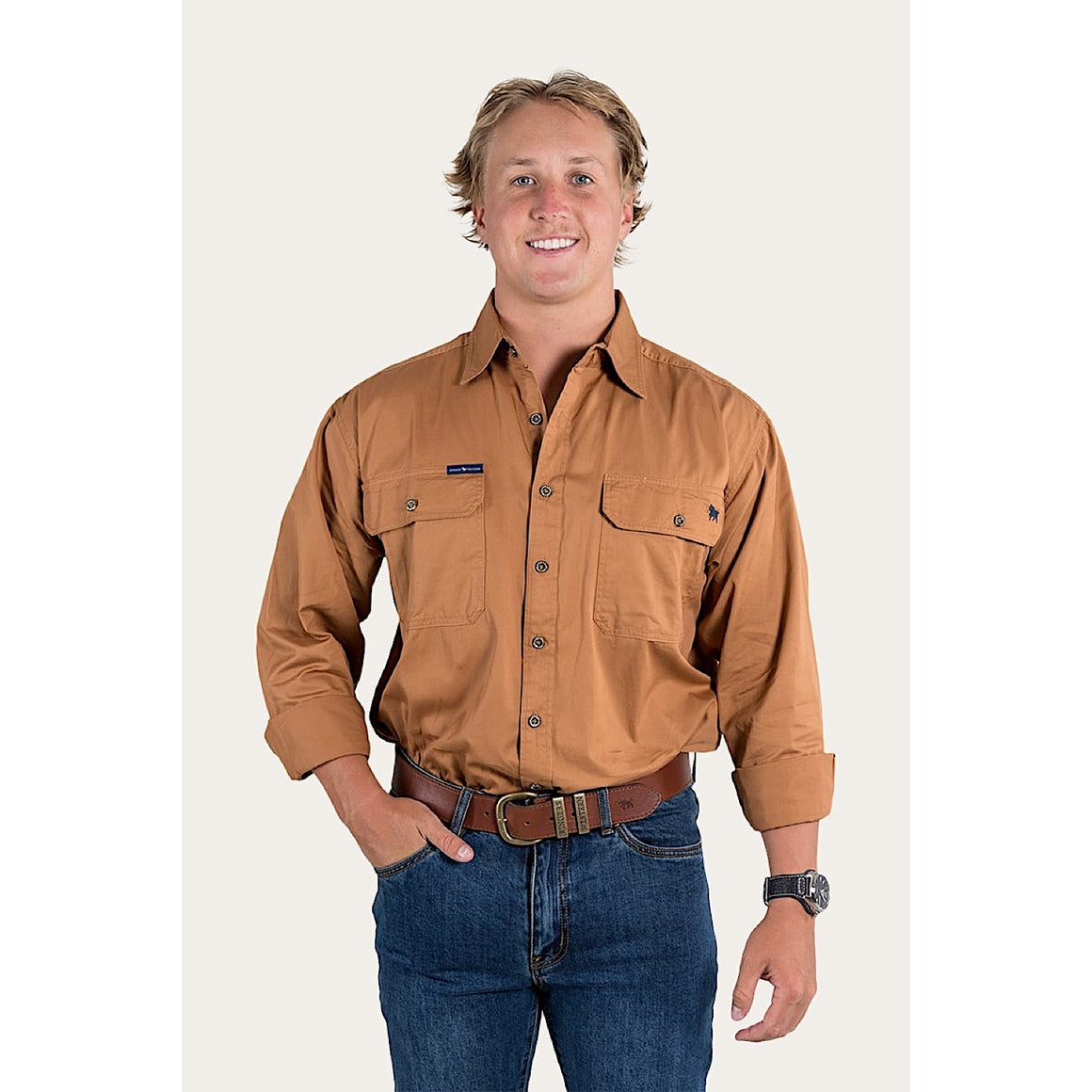 Ringers Western King River Men's Half Button Work Shirt - Rust