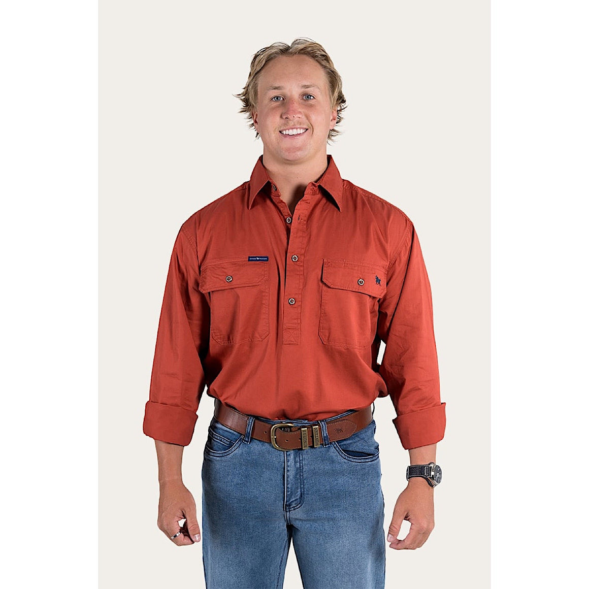 Ringers Western King River Men's Half Button Work Shirt - Terracotta
