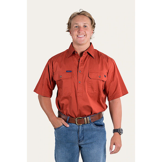 Ringers Western Pack Saddle Men's Short Sleeve Half Button Work Shirt - Terracotta