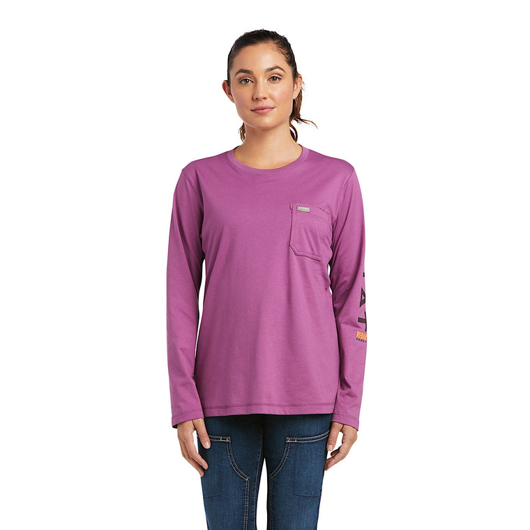 Ariat Womens Rebar Workman Logo LS T-Shirt Amethyst Blue/Purple Potion