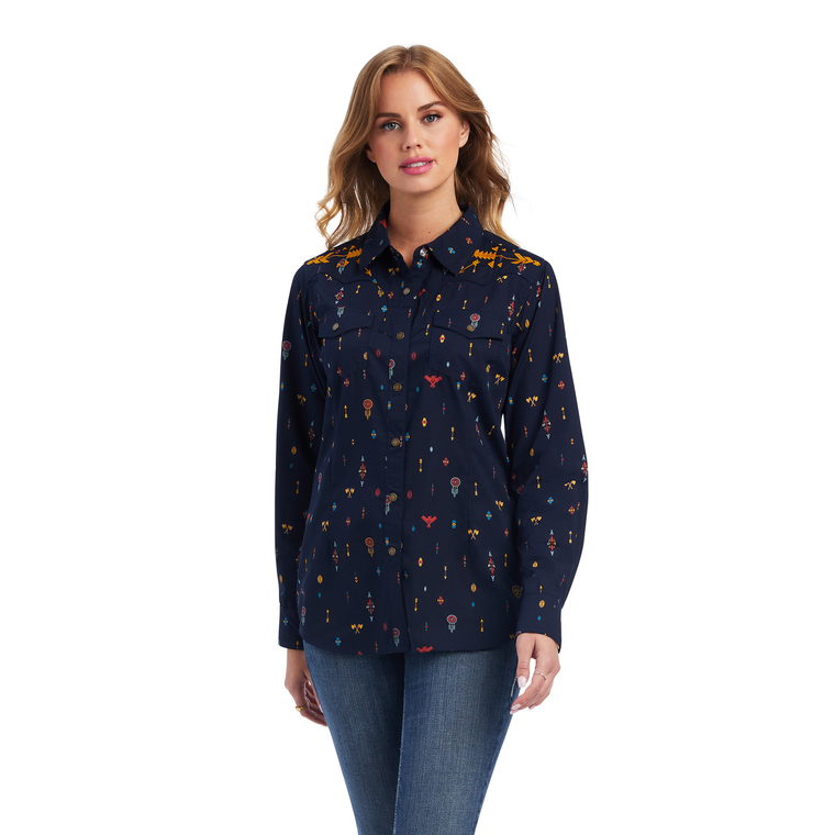 Ariat Womens Dakota Snap LS Shirt - Navy Multi Print