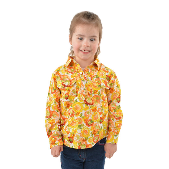 Hard Slog Kids Barbara Half Placket L/S Shirt Yellow