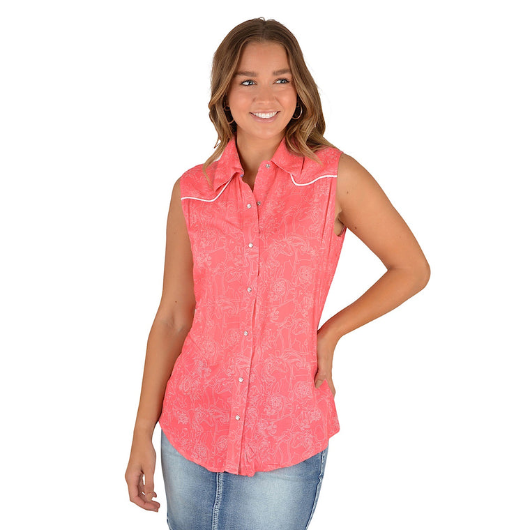 Pure Western Womens Hadley Sleeveless Shirt Coral