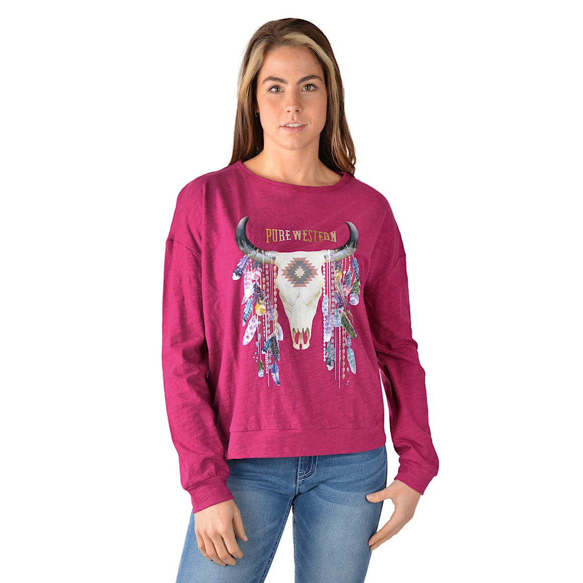 Pure Western Womens Lacey Long Sleeve Tee -Beetroot