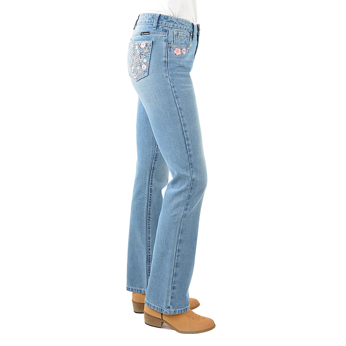 Pure Western Women's Hi Waist Flora Boot Cut Jean 32" Leg-Faded Blue