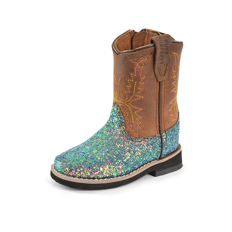 Pure Western TODDLER Sadie Boot-Blue Glitter/Brown
