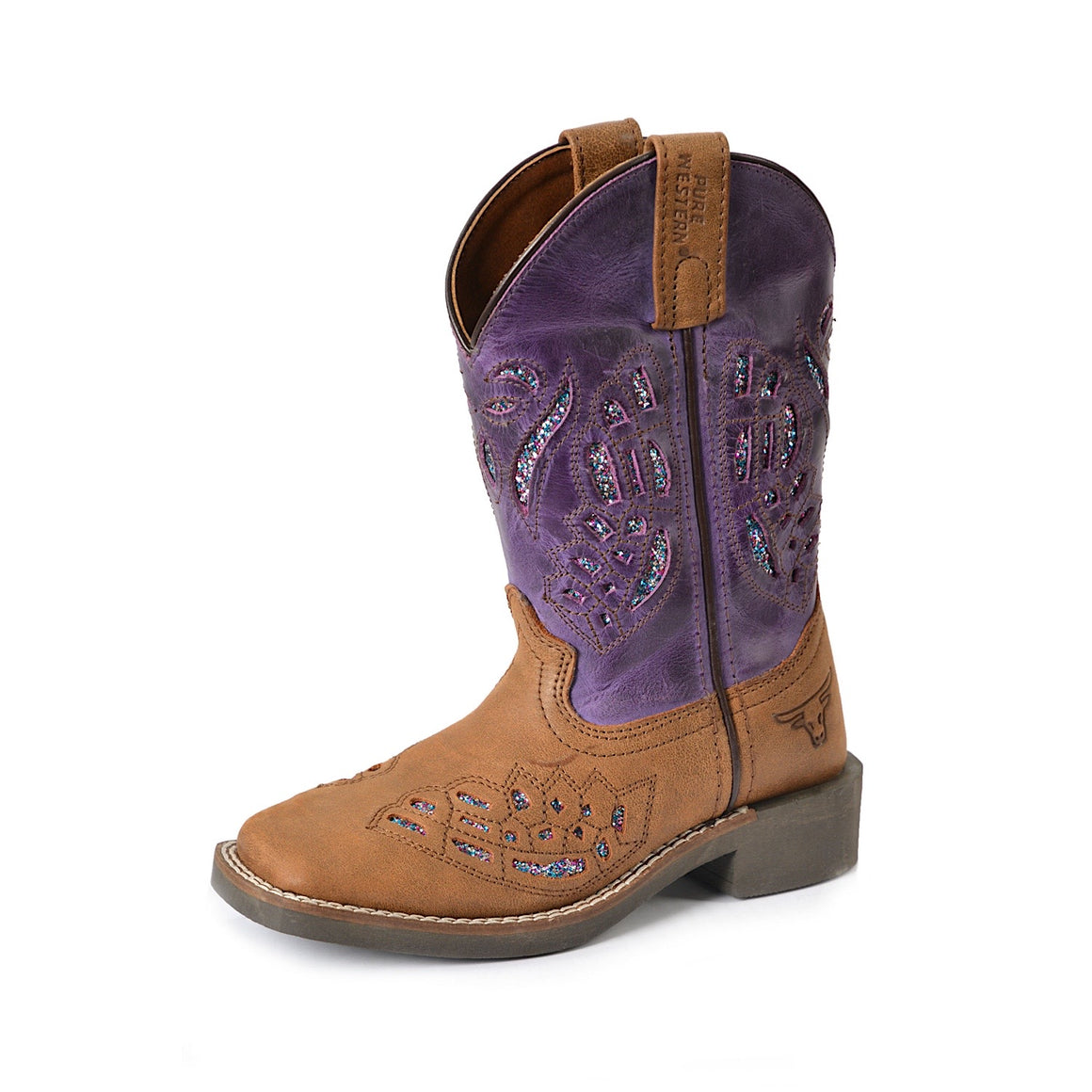 Pure Western CHILDRENS Dash Boot -Oiled Distressed Brown/Purple