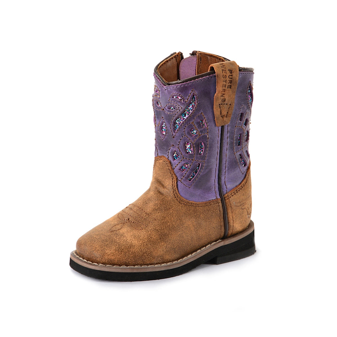 Pure Western TODDLERS Dash Boot -Oiled Distressed Brown/Purple