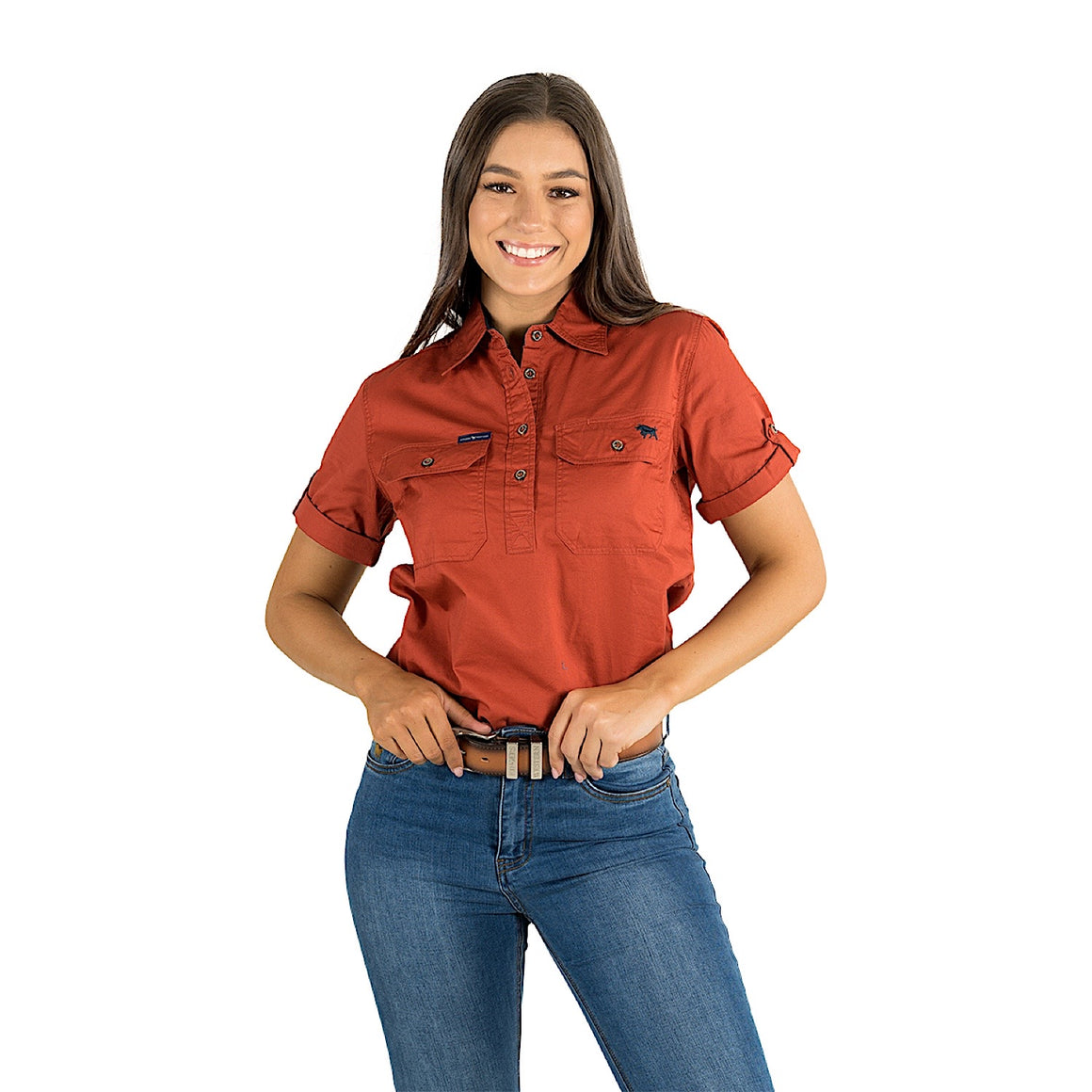 Ringers Western Jules Women's Half Button Short Sleeve Work Shirt - Terracotta