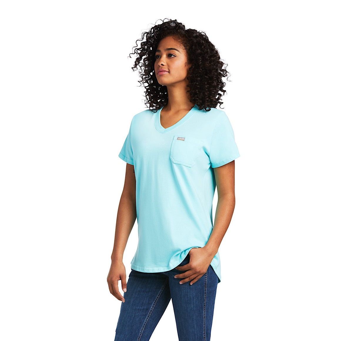 Ariat Womens Rebar Cotton Strong Wrench Graphic T-Shirt Aqua Sky
