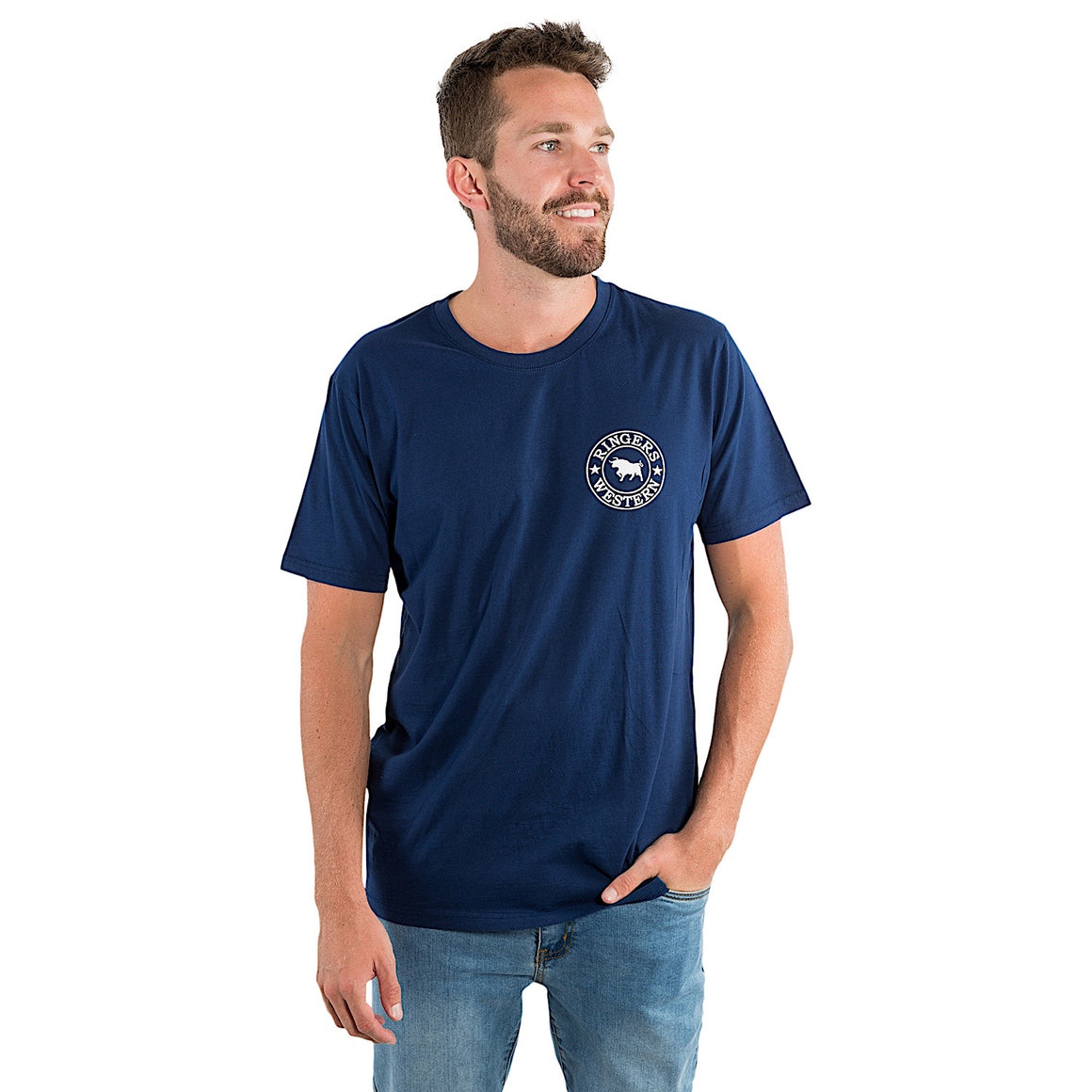 Ringers Western Signature Bull Men's Classic Fit T-Shirt - Navy with White Print