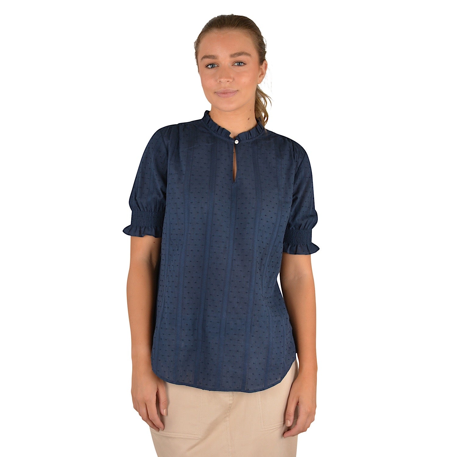 Buy Thomas Cook Womens Fleur Ruffle Collar S/S Blouse Navy - The