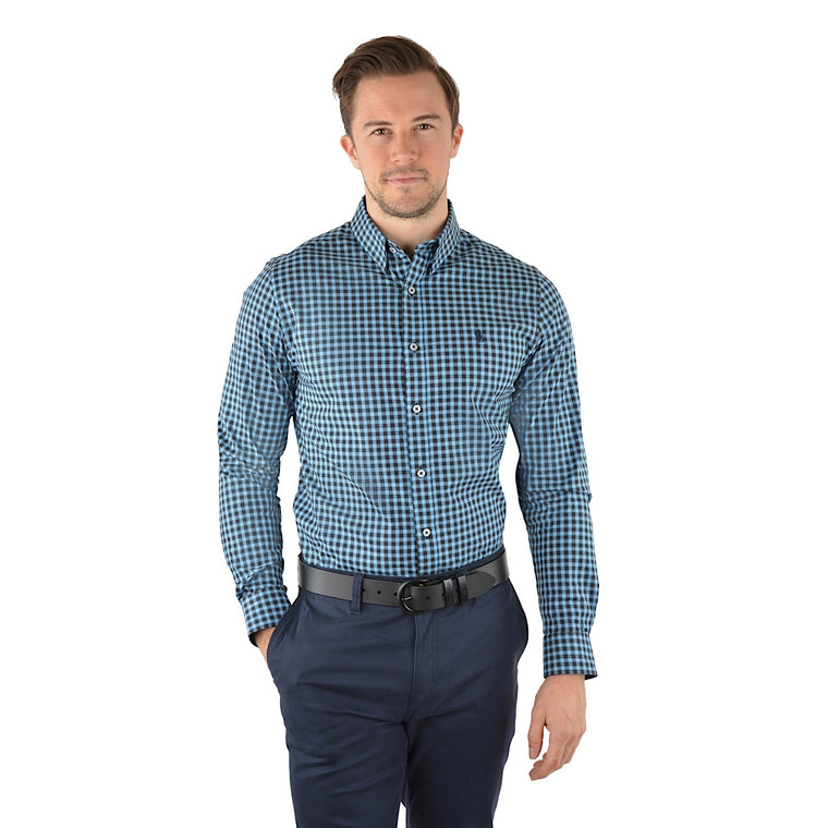 Thomas Cook Mens Norton Check Tailored Long Sleeve Shirt Black/Blue