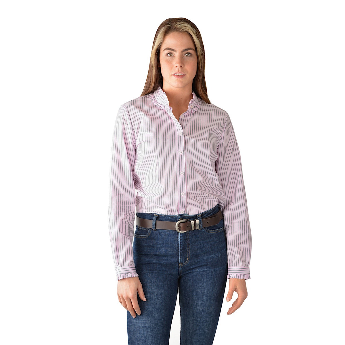 Thomas Cook Womens Collette Frill Stripe L/S Shirt Pink/White