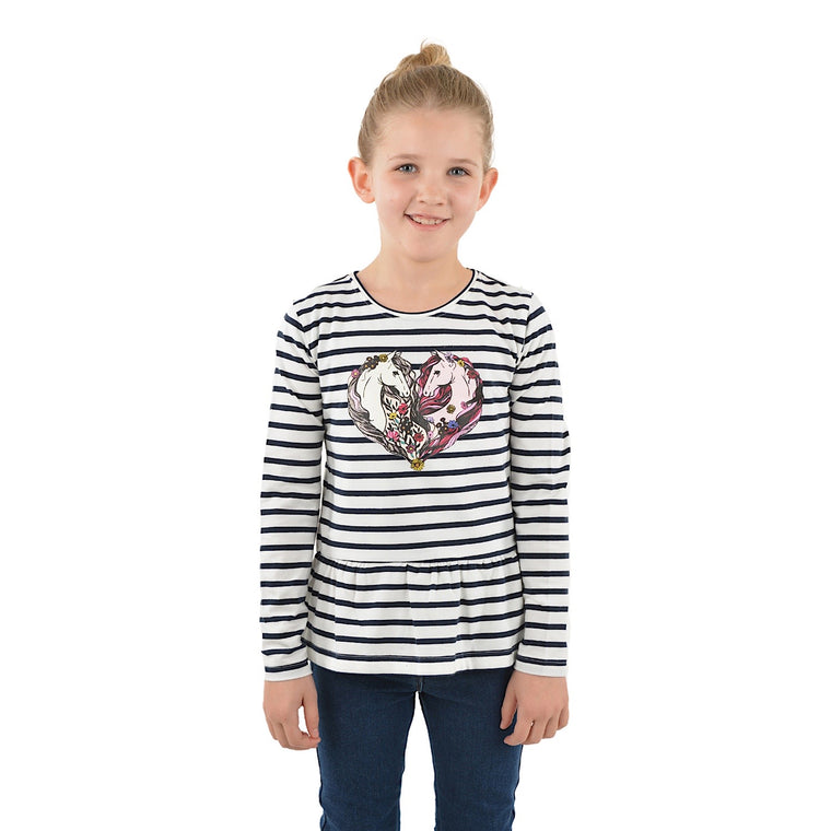 Thomas Cook Girls Blossom Frill Hem Long Sleeve Tee Navy/White