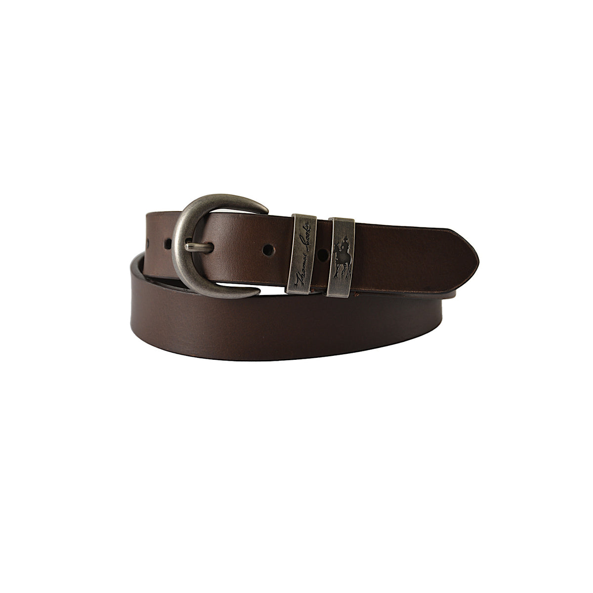 Thomas Cook Narrow Silver Twin Keeper Belt Chocolate