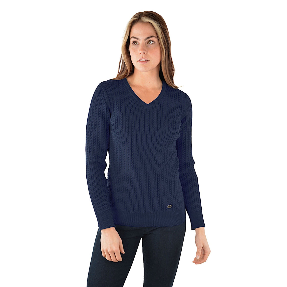 Thomas Cook Womens Cable V Neck Knit Jumper Navy