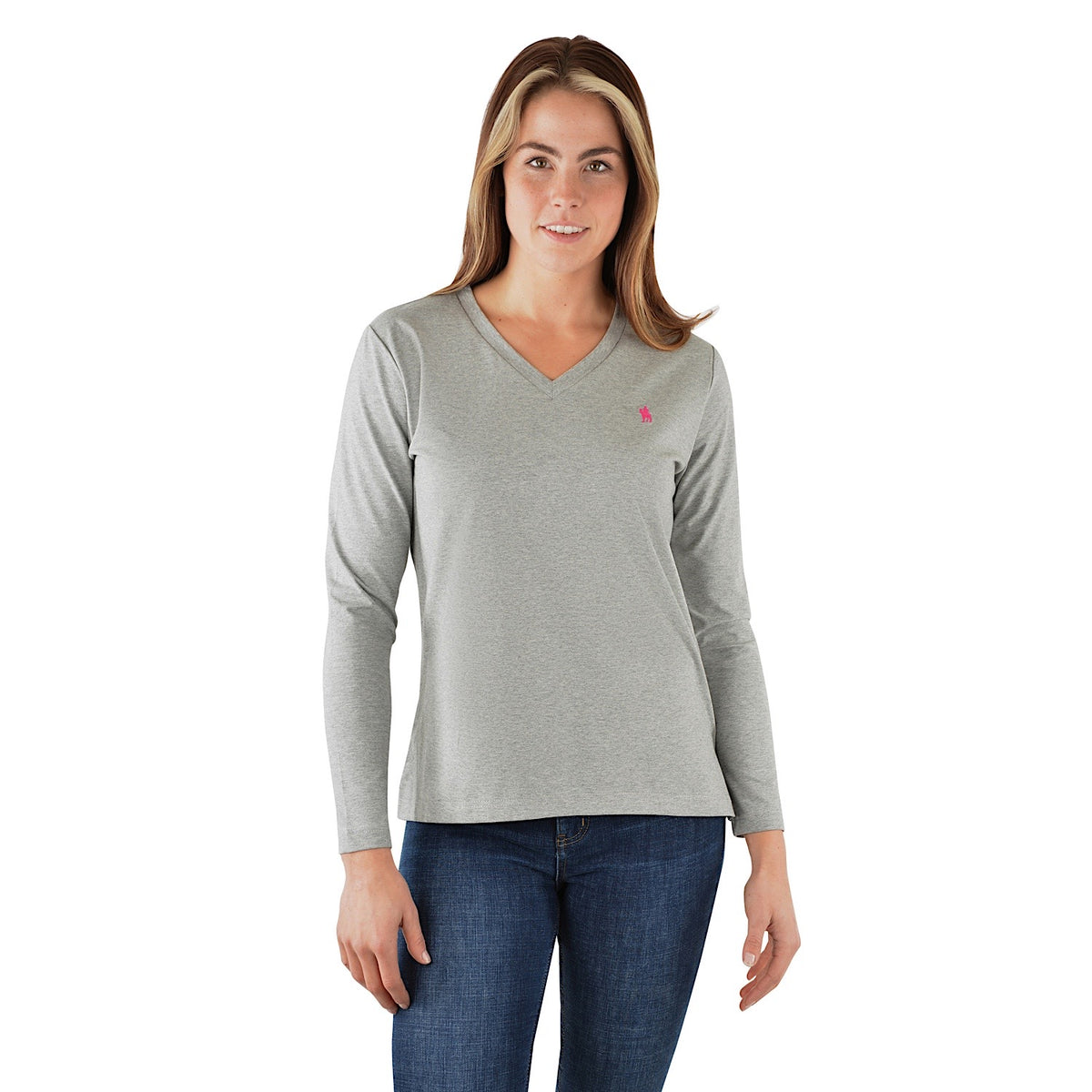 Thomas Cook Women's Classic V Neck Long Sleeve Tee Grey Marle