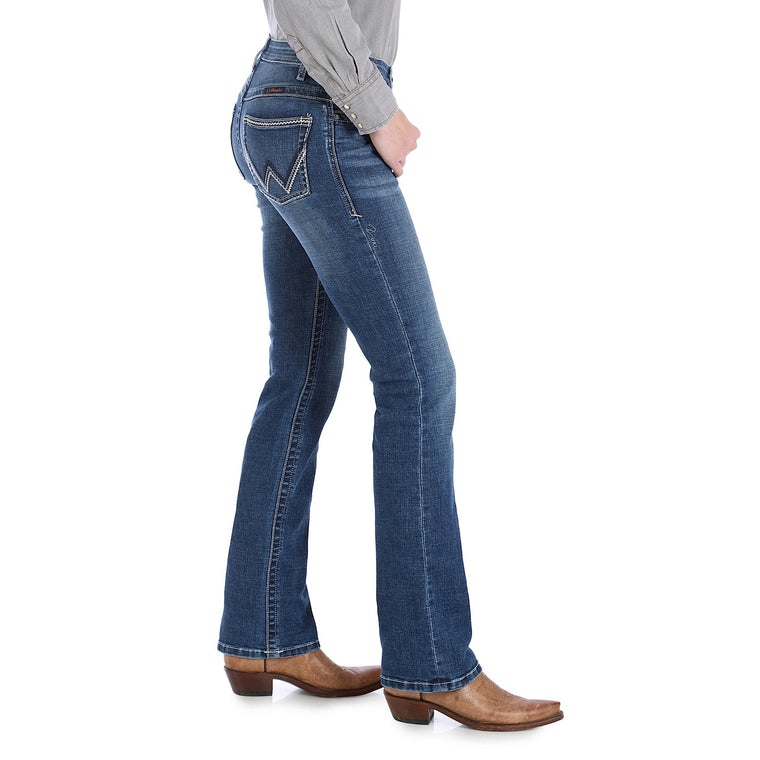 Buy Wrangler Womens Mid Rise Boot Cut Jean- Essential - 34 Leg Black - The  Stable Door