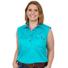 Just Country Womens Kerry Trim Half Button Sleeveless Print Work Shirt Turquoise/Indigo Daisies