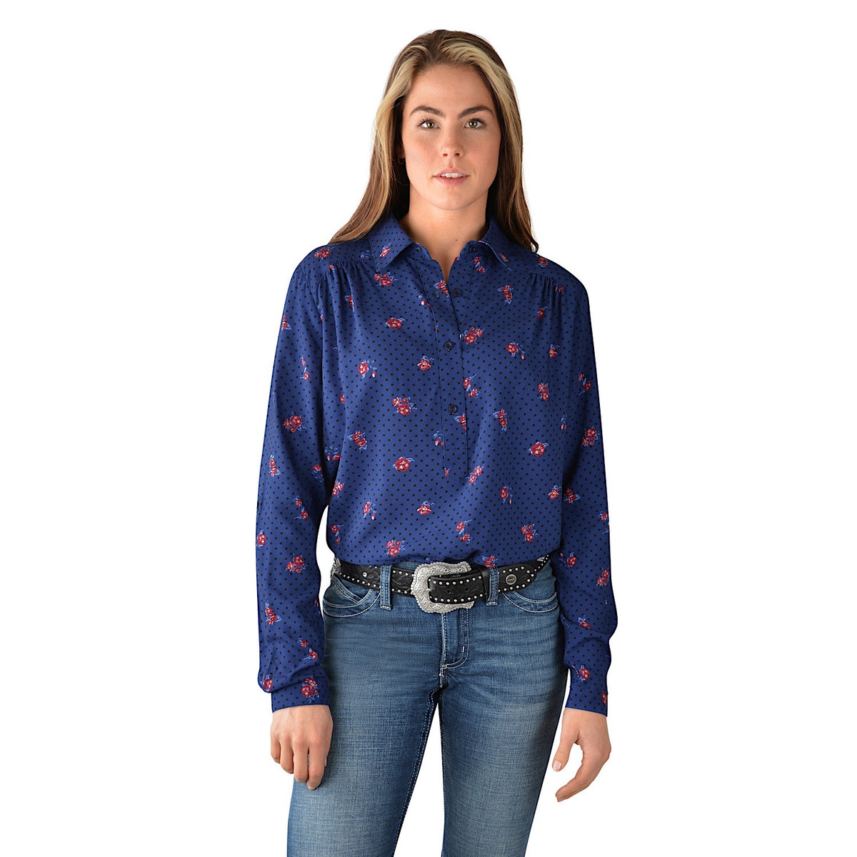 Wrangler Womens Madden Print L/S Shirt Navy/Multi