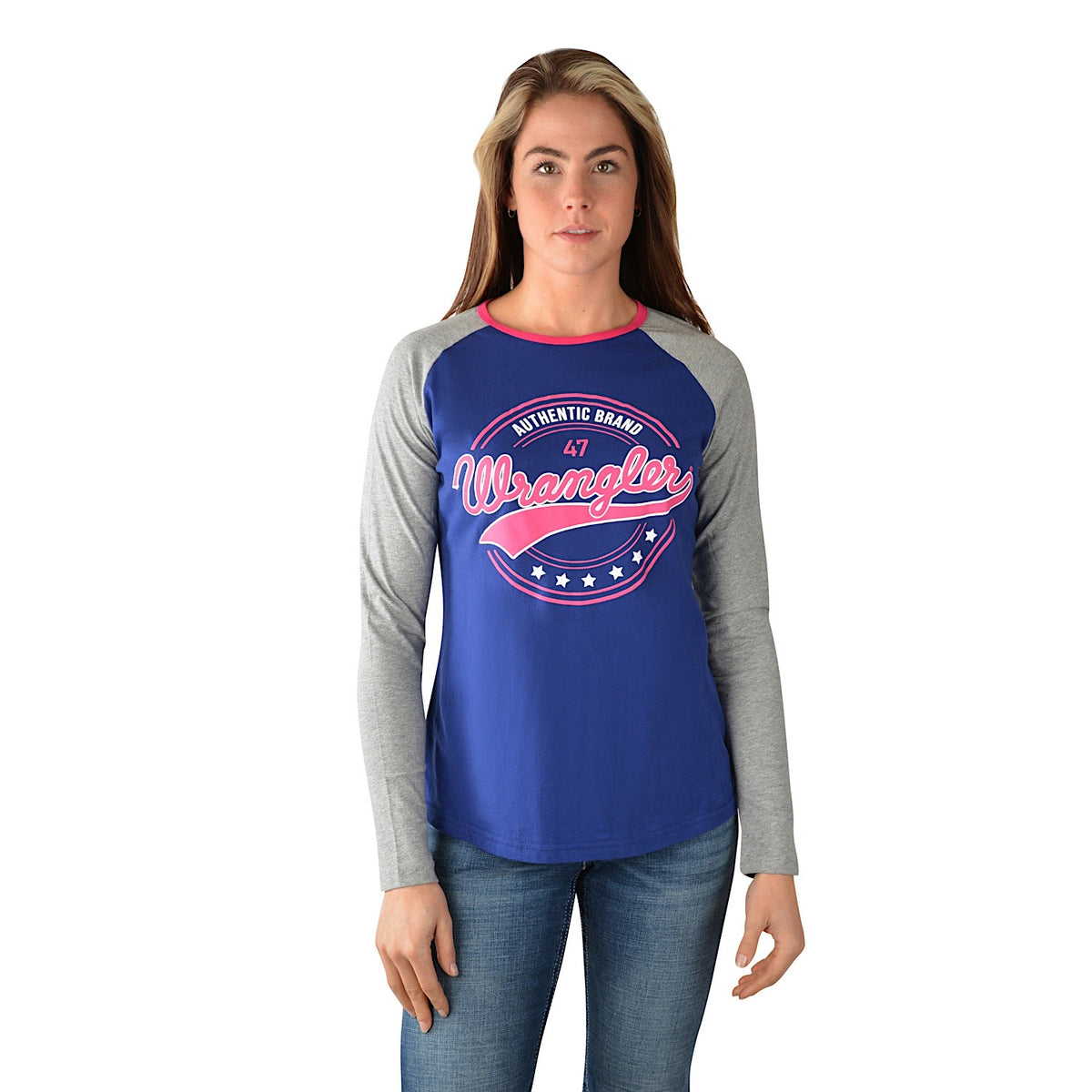 Wrangler Womens Sierra L/S Baseball Raglan Tee Blue/Grey Marle