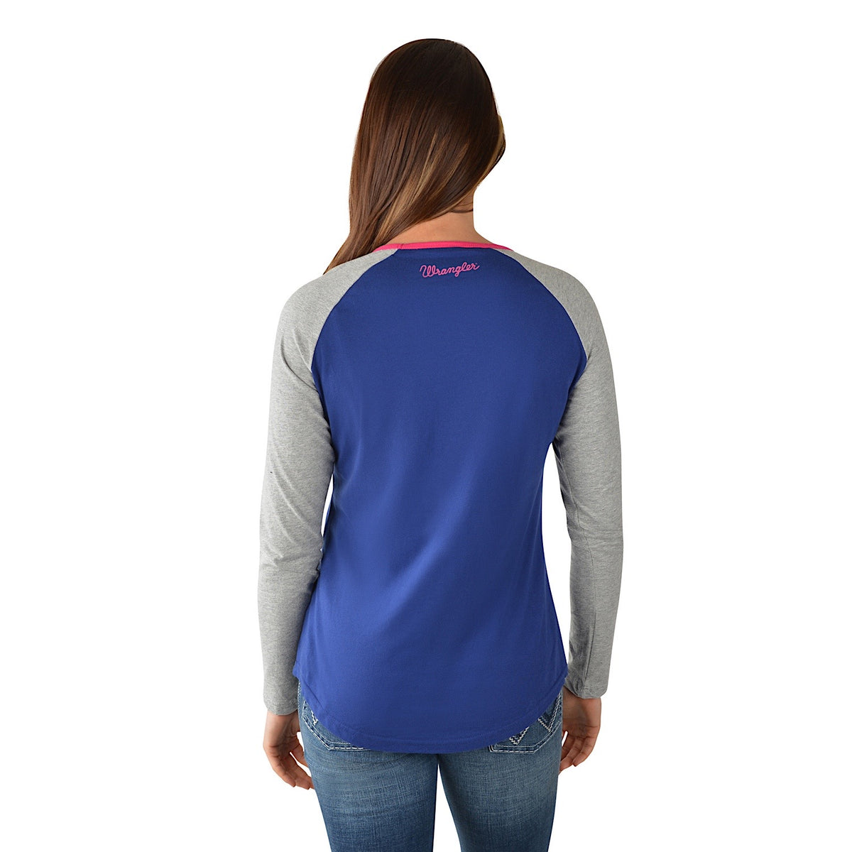 Wrangler Womens Sierra L/S Baseball Raglan Tee Blue/Grey Marle