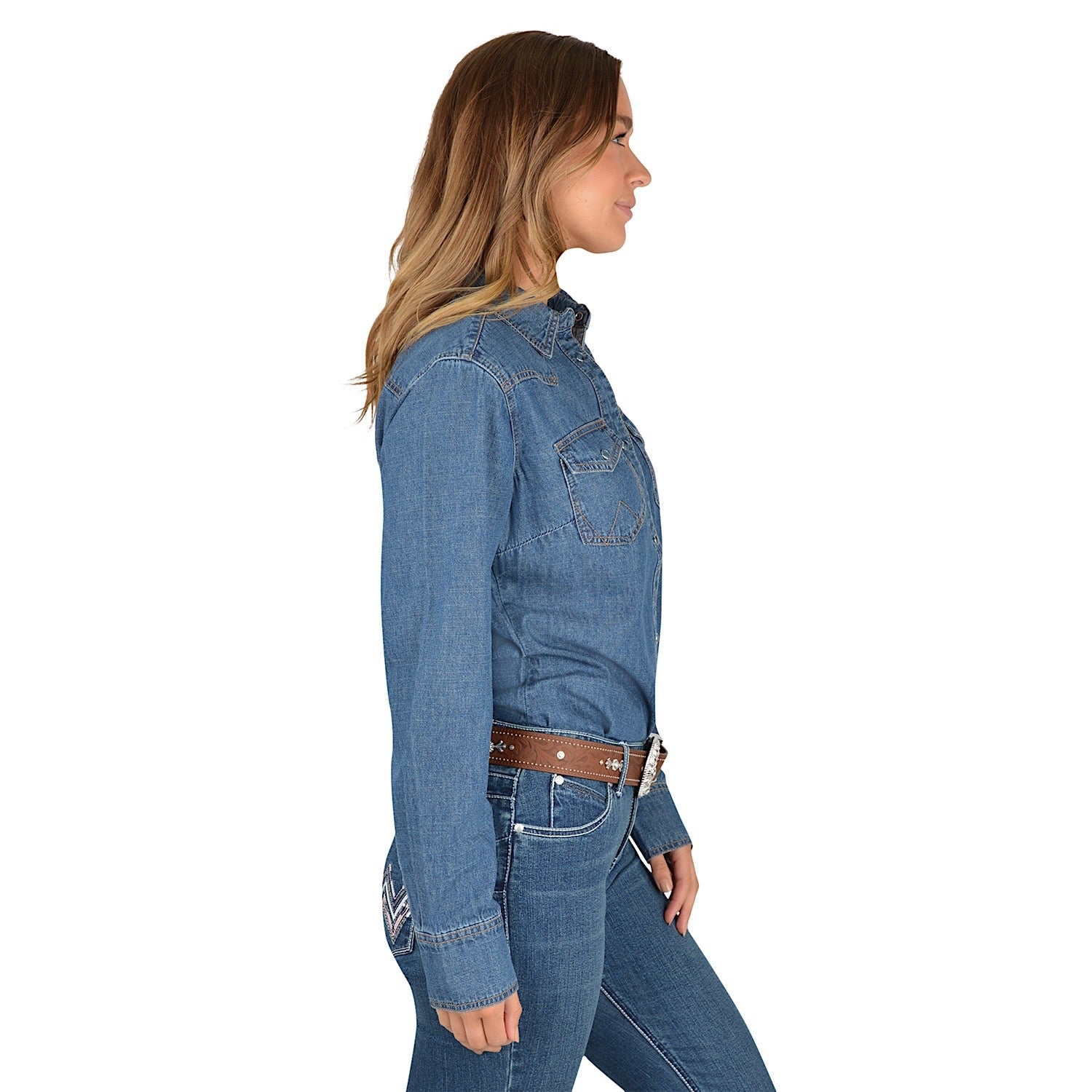 Womens Summer Denim Shirt with Back Split Casual Long Sleeve Turn Down  Collar Jean Blouse Tops with Pockets Blue at Amazon Women's Clothing store
