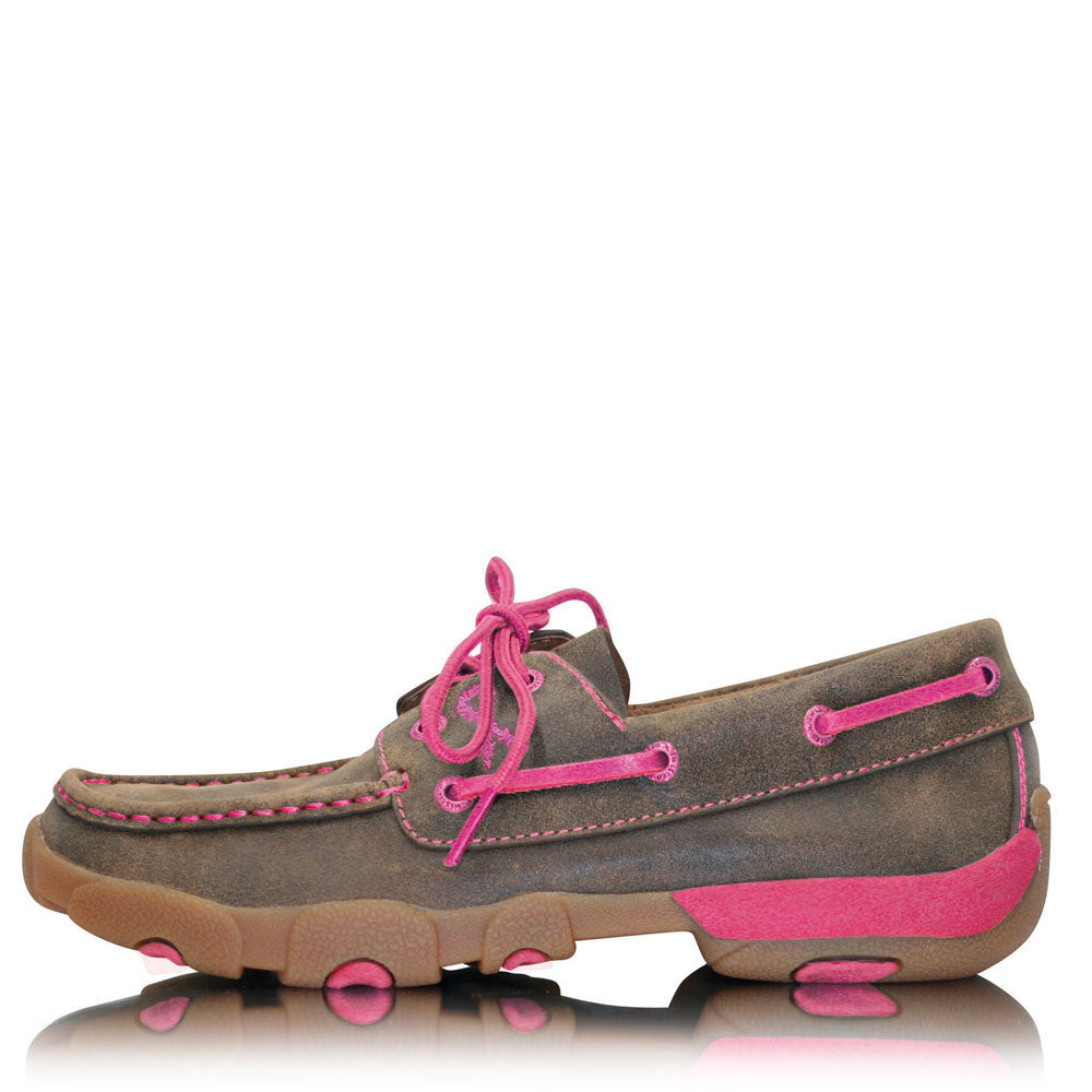 Twisted X Womens Pink Ribbon Mocs Lace Up Bomber Neon Pink