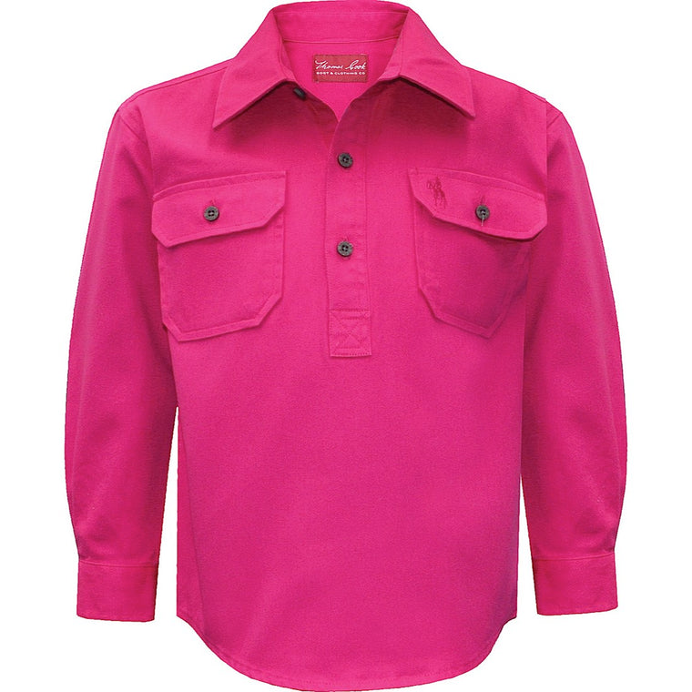 Thomas Cook Kids Heavy Cotton Drill 1/2 Plkt Shirt Hot Pink