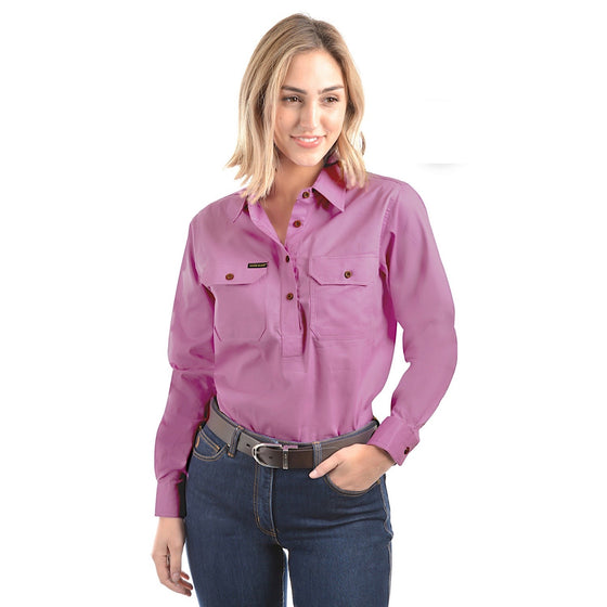 Hard Slog Womens Half Placket Light Cotton Shirt Violet