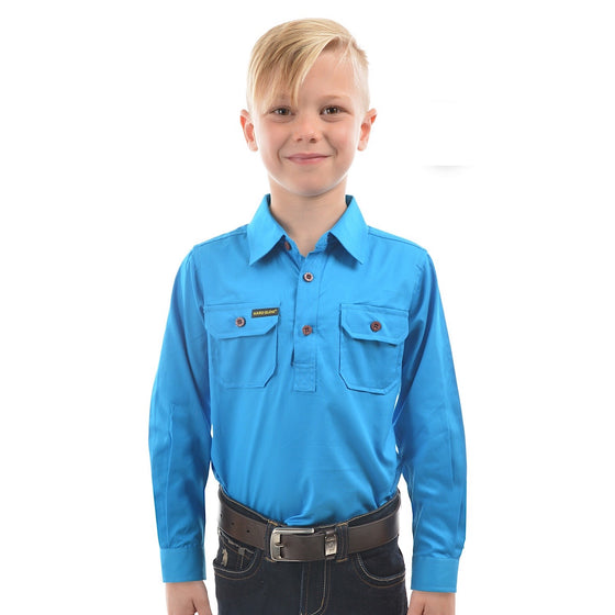 Hard Slog Kids Half Placket Light Cotton Shirt Bright Blue