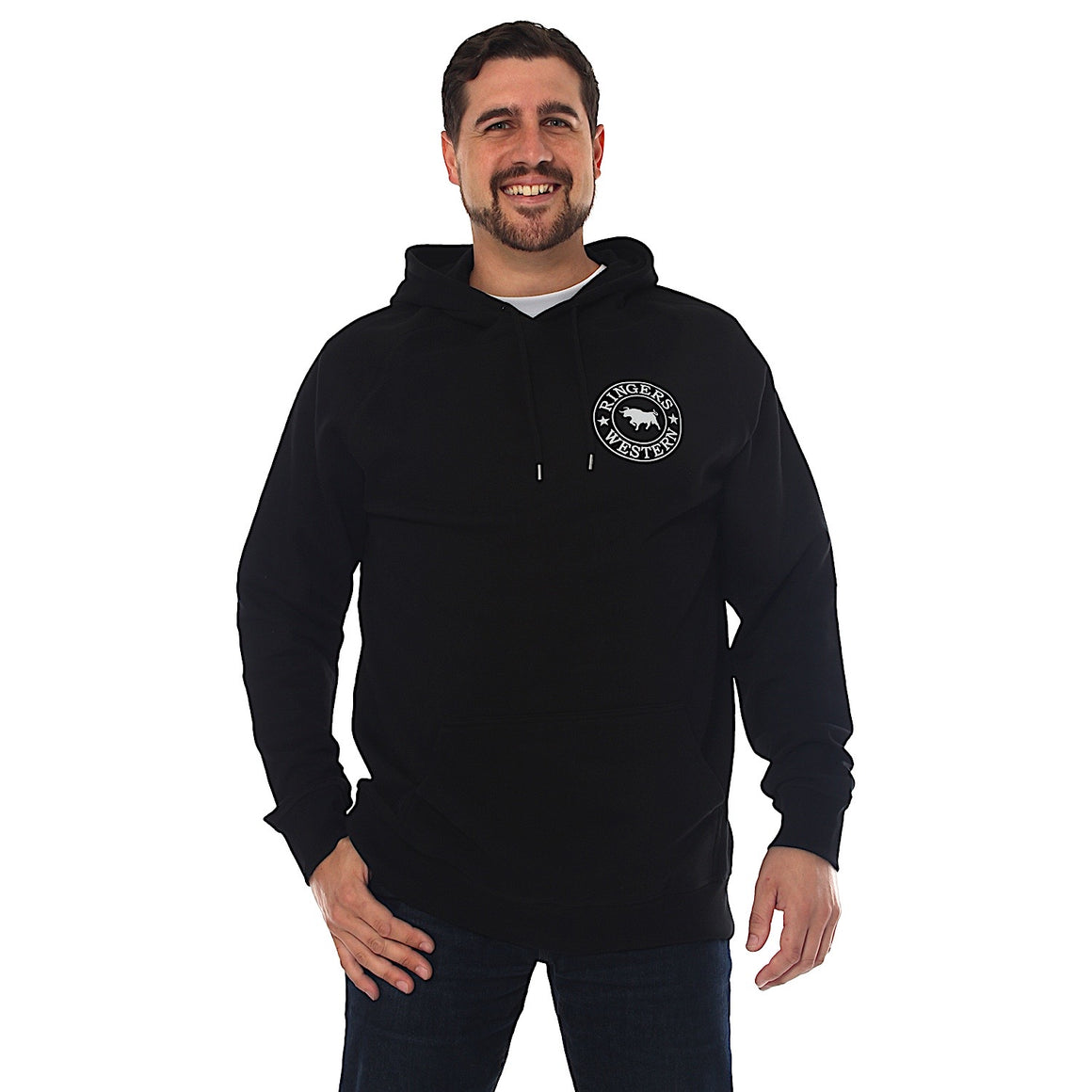 Ringers Western Signature Bull Men's Pullover Hoodie - Black with White Print