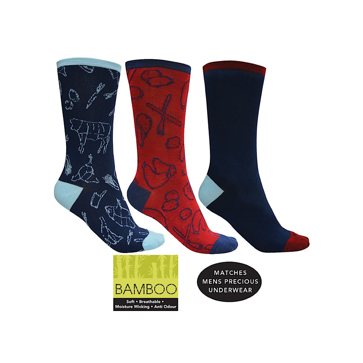 Thomas Cook Bamboo Socks 3-Pack Meat 3 Veg, Bangers Mash, Plain